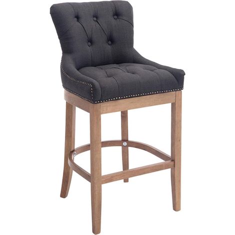 Sgabello da bar con poggiapiedi dal design moderno in tessuto grigio scuro e gambe in legno della gomma 100001056