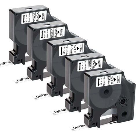 5x Label Tape Compatible for Dymo D1 45013 S0720530 Label Tapes for Dymo LabelManager 100 150 120P 160 200 280 220P 210D 260P PnP 360D, 12mm x 7m, Black on White (1/4)
