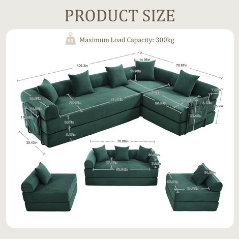 Sofá rinconero modular 270x180x64 cm de tejido verde oscuro, con almacenaje, salón – MEUBLIV (1/5)