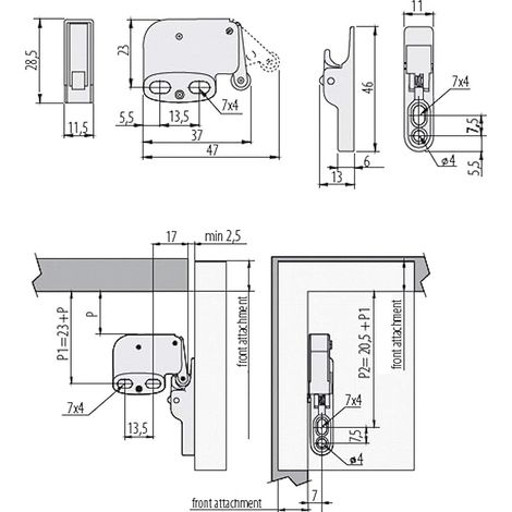 Mini Touch Latch Push Closures for Kitchen Cabinet Swing Door Cabinet for Press to Open Cupboard Doors White (1/4)