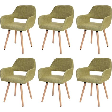 Set 6x sedie sala da pranzo soggiorno cucina HHG-429 II design retro legno tessuto verde