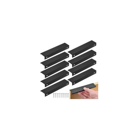 Poignée Cuisine Noir, 10PCS Entraxe Invisible Poignee de Meuble, poignet de porte en Aluminium, Noir Poignée Meuble pour Bureaux Tiroirs Armoires (128mm/ Long 150mm) (1/5)