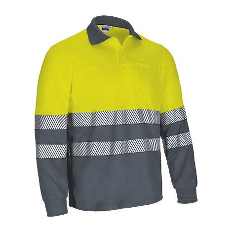 Polo térmico de Alta Visibilidad bicolor de manga larga y bolsillo ALBURY XL Amarillo flúor / Gris cemento (1/3)