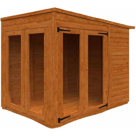 4x6 Flex Pent Full Pane Summerhouse 12mm Flex - L123.8 x W175 x H203 cm - Solid Wood/Softwood/Pine - Burnt Orange