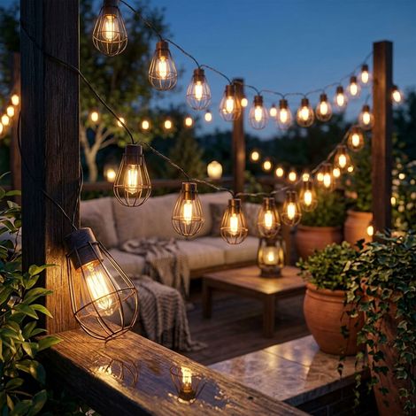 Lampada da esterno, ghirlanda luminosa, lampada da giardino, solare, 40 LED, bronzo, metallo, IP44, L 200 cm (1/5)