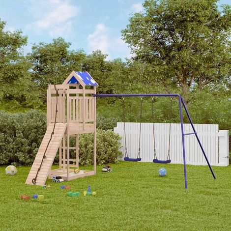 Aire de jeux extérieure : Aire de jeux d'extérieur bois de pin imprégné jeu extérieur enfant, aire de jeu jardin, balançoire enfant , pour jardin, usage domestique , enfant 3-8 ans (1/5)