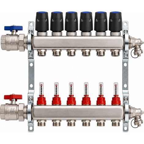 BADfabrik24 Eco Heizkreisverteiler Edelstahl für 6 Heizkreise mit 6 Stück Strawa Strawatherm Stellantrieb 230 V stromlos geschlossen (1/5)