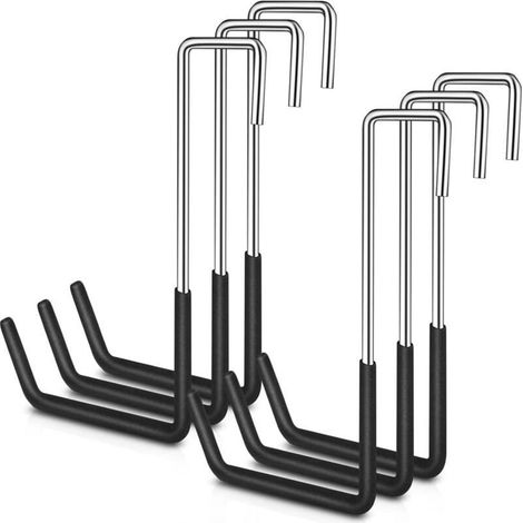 Lot de 6 crochets robustes pour chevrons, grands crochets en S recouverts de vinyle pour suspendre des échelles, des cintres à vélo, des organisateurs de rangement de garage, noirs (1/4)