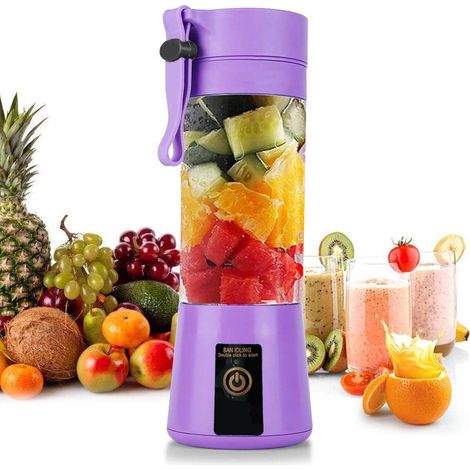 Mini blender portable rechargeable USB 380 ml pour smoothies, milkshakes et jus de fruits frais, avec six lames - Léger et idéal pour les voyages, le bureau et la cuisine (1/5)