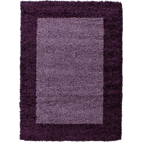 Tapis poils longs shaggy 240x340 violet et pourpre tissé rectangle motif simple (1/5)