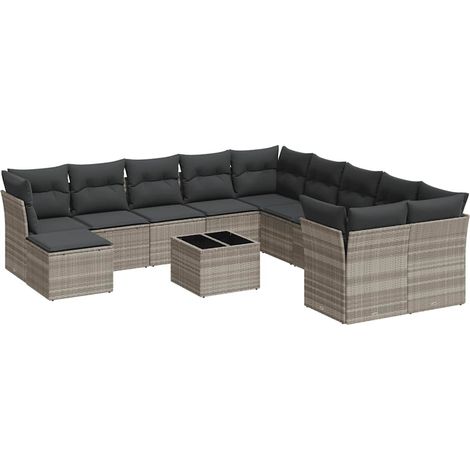 Maison Exclusive - Set Divano Giardino 12 pz con Cuscini Grigio Chiaro Polyrattan (1/3)