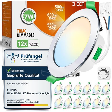 Lot de 6 Spot LED Encastrable 68mm,7W Led Spot Dimmable AC 220-240V,3000K 4000K 6500K Étanche IP44 Réglable Plafonnier Encastré pour Salle de Bain,Salon,Chambre,Cuisine,Rond,Noir (1/5)