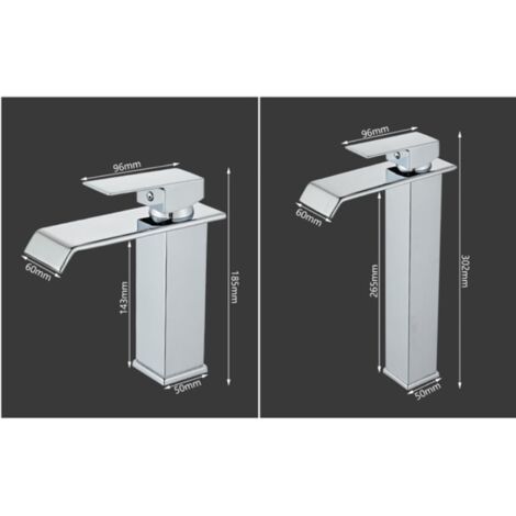 Robinet de lavabo noir avec bec cascade à âme en cuivre, mitigeur de lavabo moderne à poignée unique, adapté aux meubles-lavabos, élégant et durable (noir et or court). (1/3)