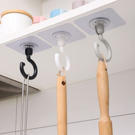 Crochet pivotant de plafond transparent, sans perçage, adhésif, invisible, pour salle de bain et cuisine, lot de 1, plastique résistant. (1/4)