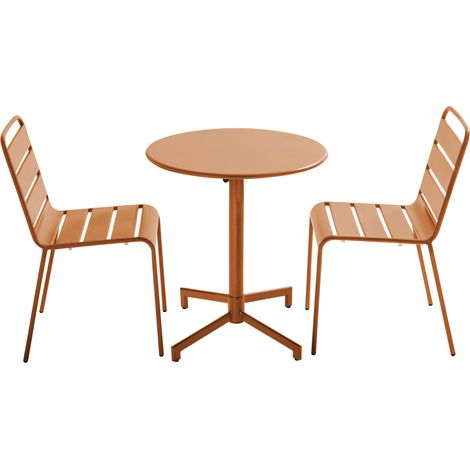 Ensemble table de jardin et 2 chaises en métal caramel - Palavas (1/5)