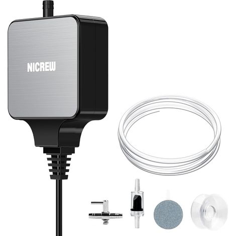 Nano Silent Max Bulleur Aquarium 40-80 L, Pompe à Air Ultra-Silencieuse 35 DB avec Vanne de Régulation, 1,5 W, 36 L/h, Accessoires Aquarium (1/5)