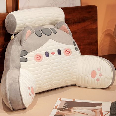 Paquete de 1 almohada para el respaldo de la cama, almohada lumbar suave, con funda de almohada lavable, con reposabrazos, adecuada para sentarse, relajarse, mirar televisión, jugar o conducir en la c