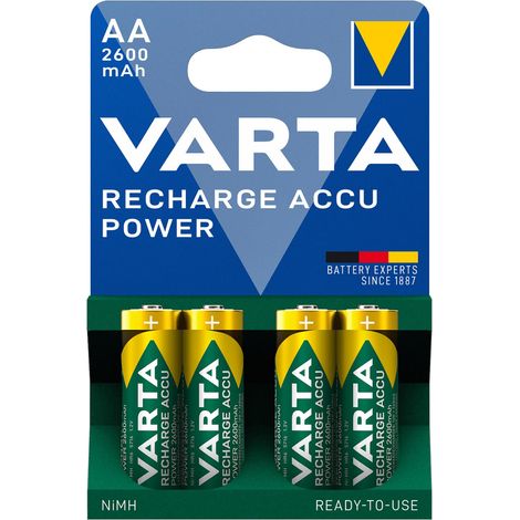 VARTA POWER Batterie ricaricabili AA 2600mAh NiMH, stick standard, 4 pezzi.