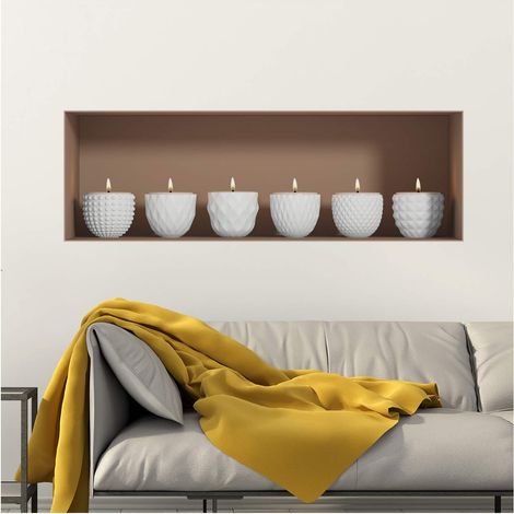 Stickers adhésifs Effet 3D Stickers muraux chambre adulte Bougies Sticker mural 3D Decoration Murale Salon Adhesif Mural Trompe l'oeil Chambre 30x90cm (1/5)