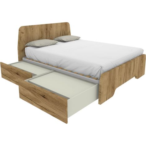Letto matrimoniale 160x200 con testate sagomate e cassettoni - Quercia