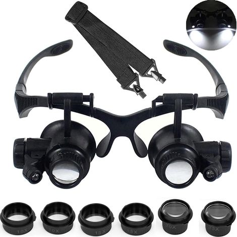 Loupe frontale LED 10 x 15 x 20 x 25 x mains libres avec lampe pour travaux de rapprochement, bijoux, artisanat, montre, loisirs et lecture (1/5)
