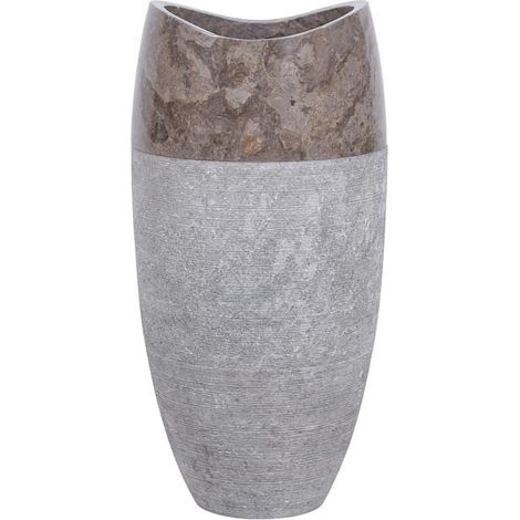 Vasque totem arrondie en marbre gris Ø40cm PGT-G GREY - 40x40x90 cm - Kayu Meuble (1/5)