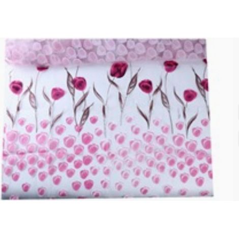 Rideaux en tulle imprimé tulipes roses, panneaux transparents, style champêtre américain (1/5)
