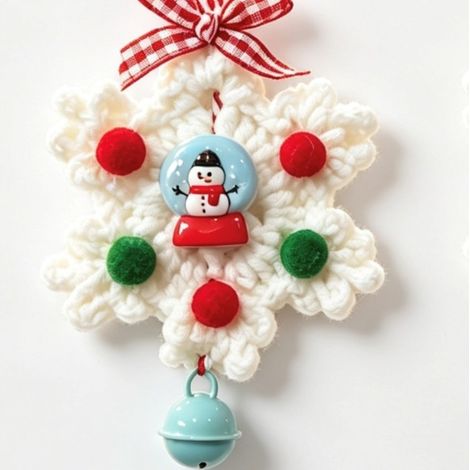 Suspension de Noël en tricot motif flocon de neige avec clochette en métal, décoration festive pour sapin, vitrine, fenêtre, maison, boutique et espace de fête 2pcs (1/5)