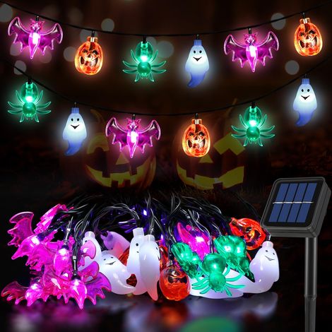 Guirlande lumières décoratives citrouille chauve-souris fantôme araignée d'extérieur pour Halloween, 7 mètres, 50 LED, solaire lumineuse, 8 modes (1/5)