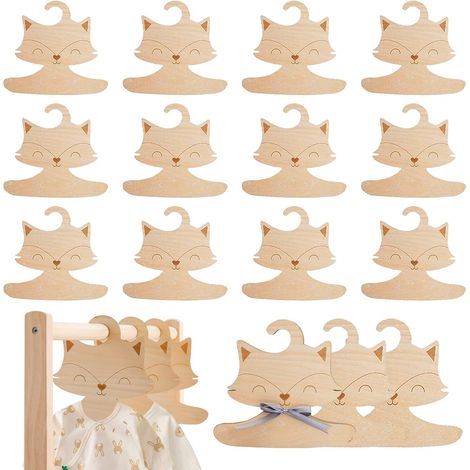 CCYKXA 15 Stück Kleiderbügel aus Holz, rutschfeste Kleiderbügel in Fuchsform für Kinderzimmer, Kindergarten, Kleidung (1/5)