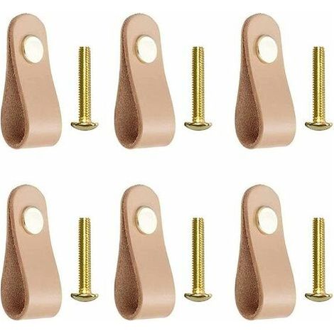 royaluxe - 6pcs Poignee de Meuble Cuir Poignee en Cuire de Porte d'Armoire Cuir PU Poignée de Tiroir en Cuir Poignée de Porte de Placard en Cuir avec Vis pour les armoires de cuisine salle de bain arm (1/4)