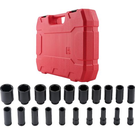Bussole a impatto, gamma di misure 10-38 mm, attacco da 1/2 pollice, 6 punte, 20 pezzi, materiale CR-V (1/5)