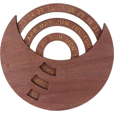 Calendrier Perpétuel en Bois Disque Rotatif Vintage Style Bois Naturel pour Bureau Maison Chambre (1/5)