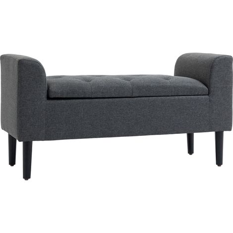 Banc de rangement rembourré gris foncé style lin 116 x 44 x 58 cm capacité 130 kg (1/5)