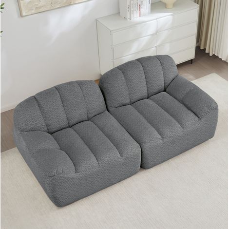 Sofà modulare 210x104x79 cm grigio in tessuto fleece granulare con seduta ampia senza montaggio (1/5)