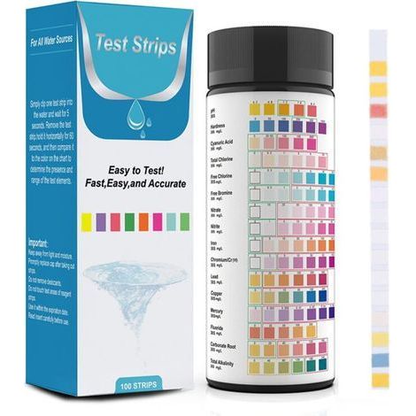 Bandelettes de test pour piscine 16 en 1, 100 bandelettes de test pour tester le pH, la dureté, les nitrates, l'alcalinité, etc. (1/3)
