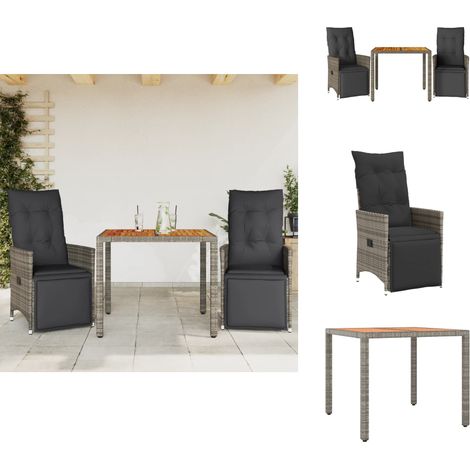 3-tlg. Garten-Bistro-Set mit Kissen Grau Poly Rattan - Gartenmöbel - Bistroset - Lounge Sessel - Outdoor Möbel - Rattan Gartenmöbel (1/5)