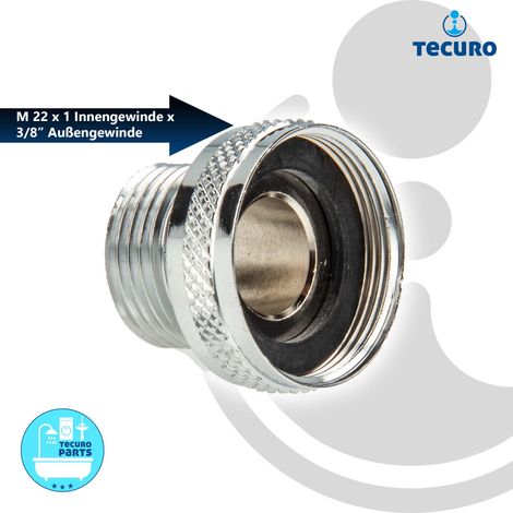 tecuro Aufnahme Adapter für Ausläufe an Armaturen M22 x1 auf 3/8 Zoll Außengewinde, MS-verchromt (1/5)