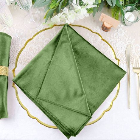 Serviette Velours - 20 x 20 Pouces - Vert Olive - Sans Couture - Pour Événements - Lot de 5 (1/5)