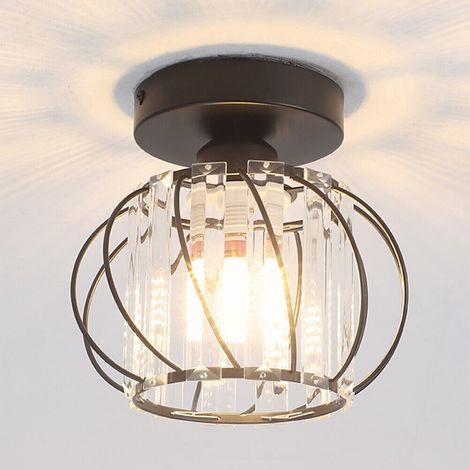 Plafonnier Noir en Cristal Industriel, Luminaire E27 Lustre Suspension Design Métal Ø160mm,Eclairage Plafond Moderne pour Couloir, Salon, Salle à Manger, Cuisine