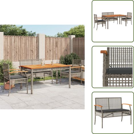 The Living Store 5-tlg. Garten-Essgruppe mit Kissen Grau Poly Rattan - Gartengestelle - Gartenmöbelset - Outdoor Esstisch - Terrassenmöbel - Gartenlounge (1/5)