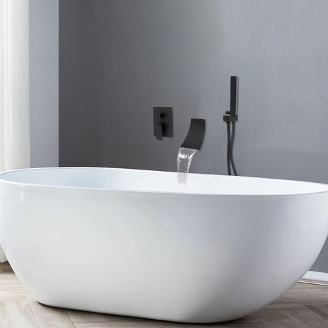 Badewannenarmatur Schwarz Wasserfall Duschset Brause Wasserhahn Mischbatterie DE (1/5)