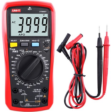 Multimeter, UT890D 6000 Zählt True RMS Digitalmultimeter Amperemeter Voltmeter AC/DC Spannung Widerstand Strom Kapazität Frequenz Diodentester Feuerdrahtdetektor mit LCD-Sonde