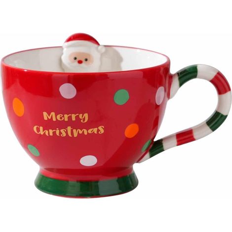 Mug de Noël en céramique rouge de 47 cl avec bonhomme en pain d'épice en 3D et anse, couleur rouge, décoration de flocons de neige « Joyeux Noël ».-AquaForge (1/5)