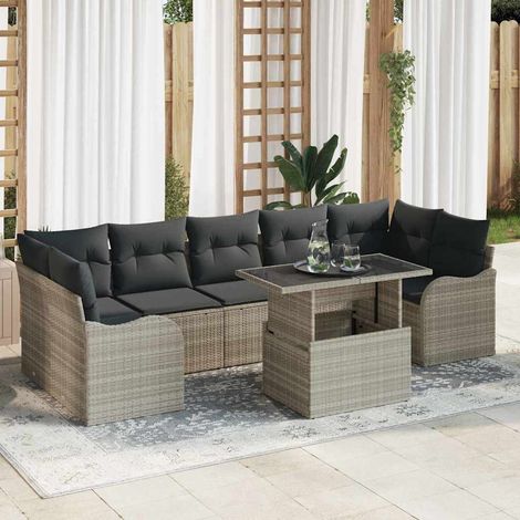 Conjunto de sofá de jardín 8 pcs Gris claro Rattan de Poliéster vidaXL (1/5)
