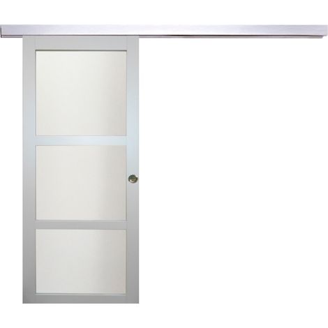Porta scorrevole Greyria grigia chiara con vetro H204 x L73 cm, binario in alluminio, conchiglie GD MENUISERIES