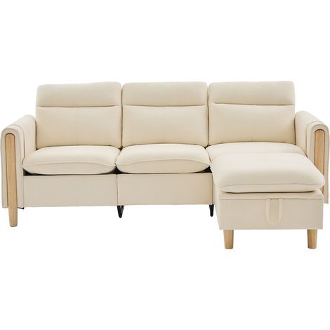 ELVMI Sofá Chaise Longue 3 Plazas Modular con Asiento Reversible, Almacenamiento y Bolsillos, Chenilla Beige (1/5)