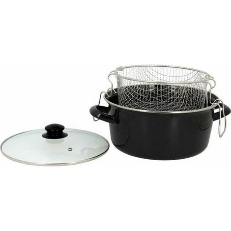 Menastyl Klassische Friteuse Schwarz 26 cm Emaille Stahl