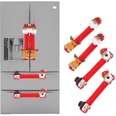 Fundas navideñas para manijas de refrigerador MIMIGO, juego de 4 fundas de vellón 3D para refrigerador de doble puerta, decoraciones para manijas de cocina, microondas y lavavajillas, color rojo. (1/3)