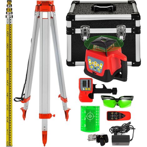 Kit de niveau laser rotatif vert avec trépied réglable et mire de 5 m, portée de 500 m, balayage rotatif à 360 degrés, système de niveau laser autonivelant, pour la projection sur les chantiers de con (1/5)